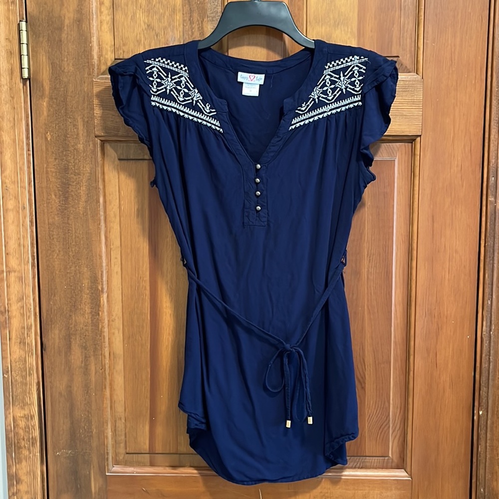 Medium Times Two Navy maternity short sleeve top